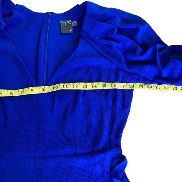Gabby Skye Size 8 Blue Maxi Dress Puff Sleeve Tie Waist Faux Wrap NWOT - Picture 8 of 8